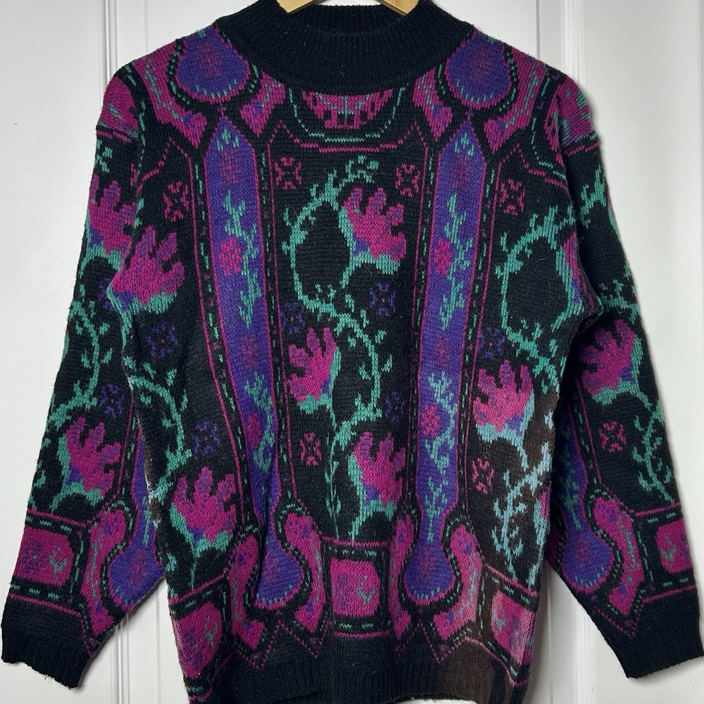 Koret Vintage 90s Multicolor Retro Geometric Intarsia Knit Pullover Sweater